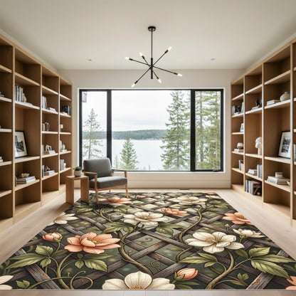 Botanical Lattice Blossom Peach White Rug