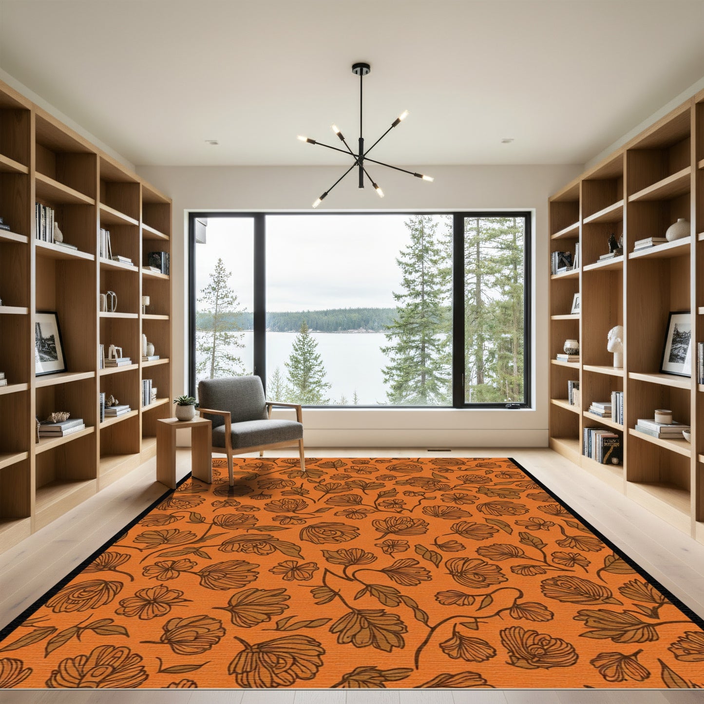 Terracotta Floral Vine Outline Rug