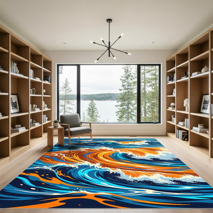 Vibrant Golden Ocean Wave Abstract Rug