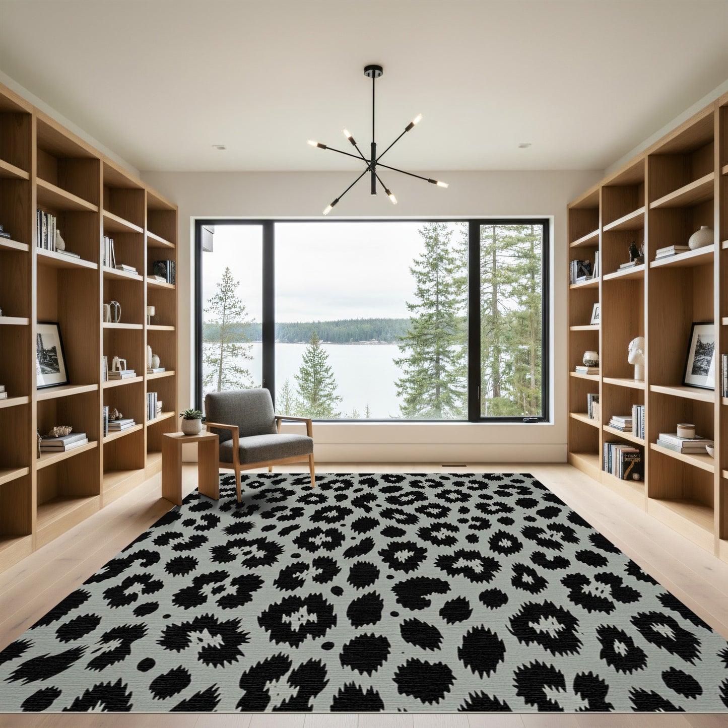 Black Grey Spotted Animal Print Rug