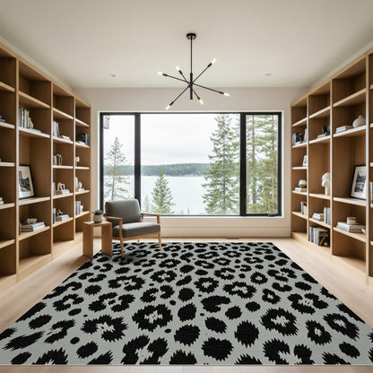 Black Grey Spotted Animal Print Rug