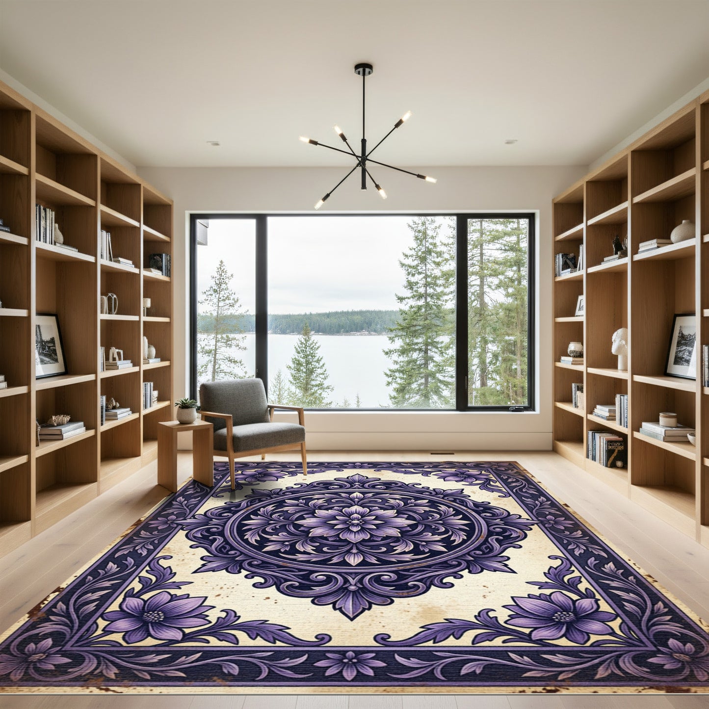 Elegant Purple Floral Ornate Medallion Rug