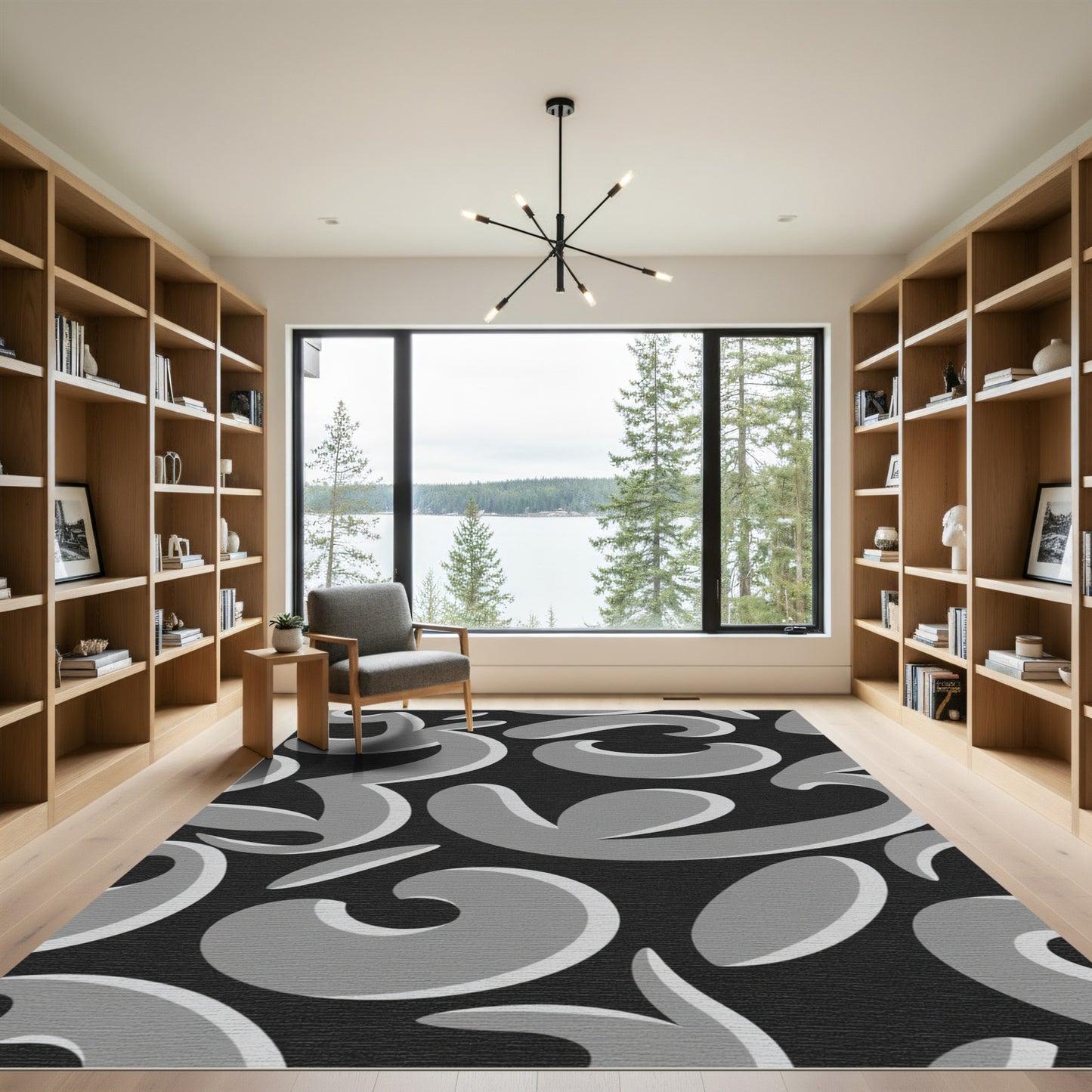 Abstract Charcoal Swirls Rug