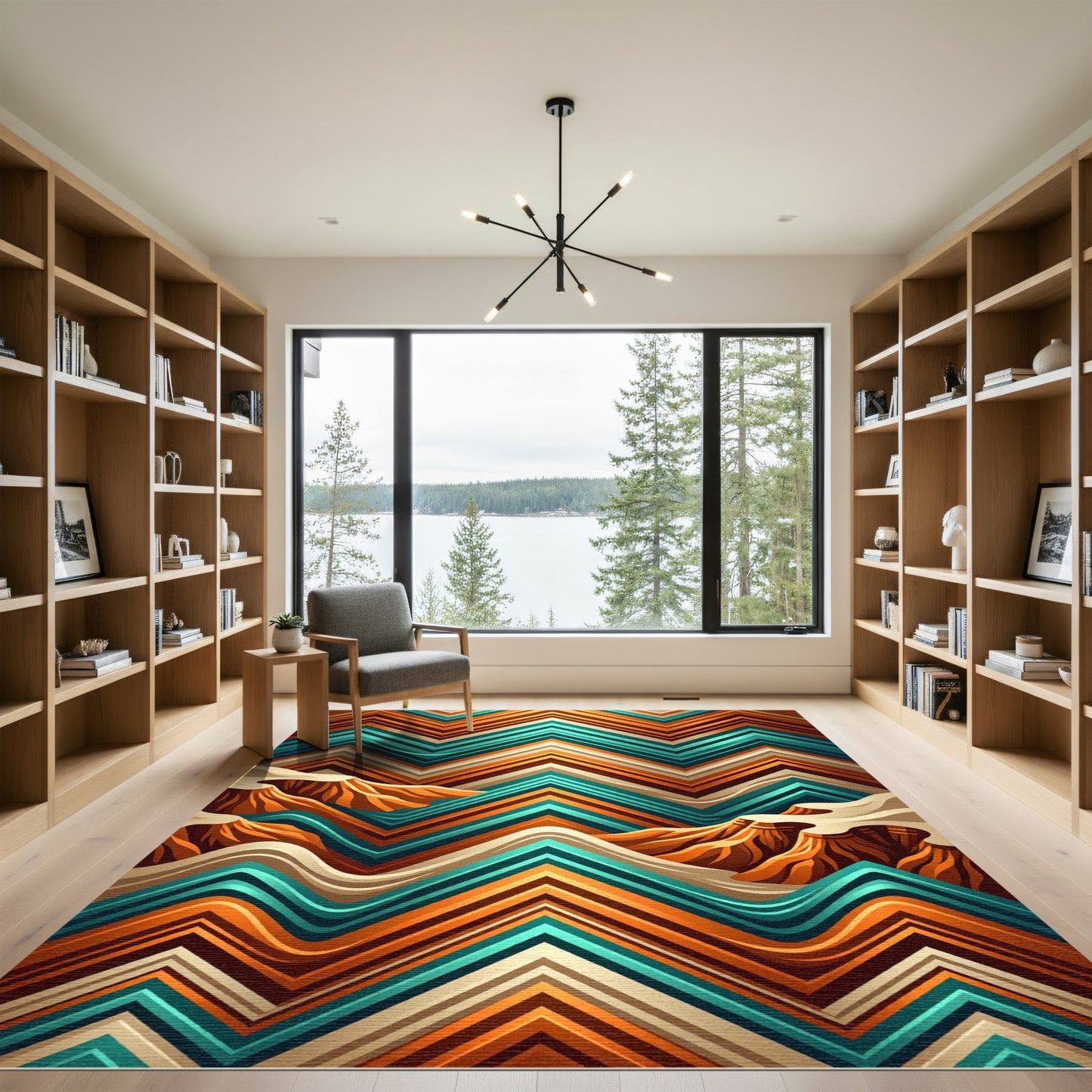 Abstract Copper Turquoise Mountain Chevron Rug