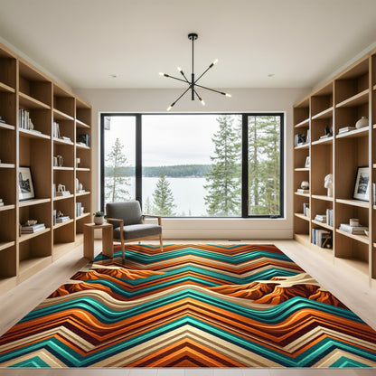 Abstract Copper Turquoise Mountain Chevron Rug