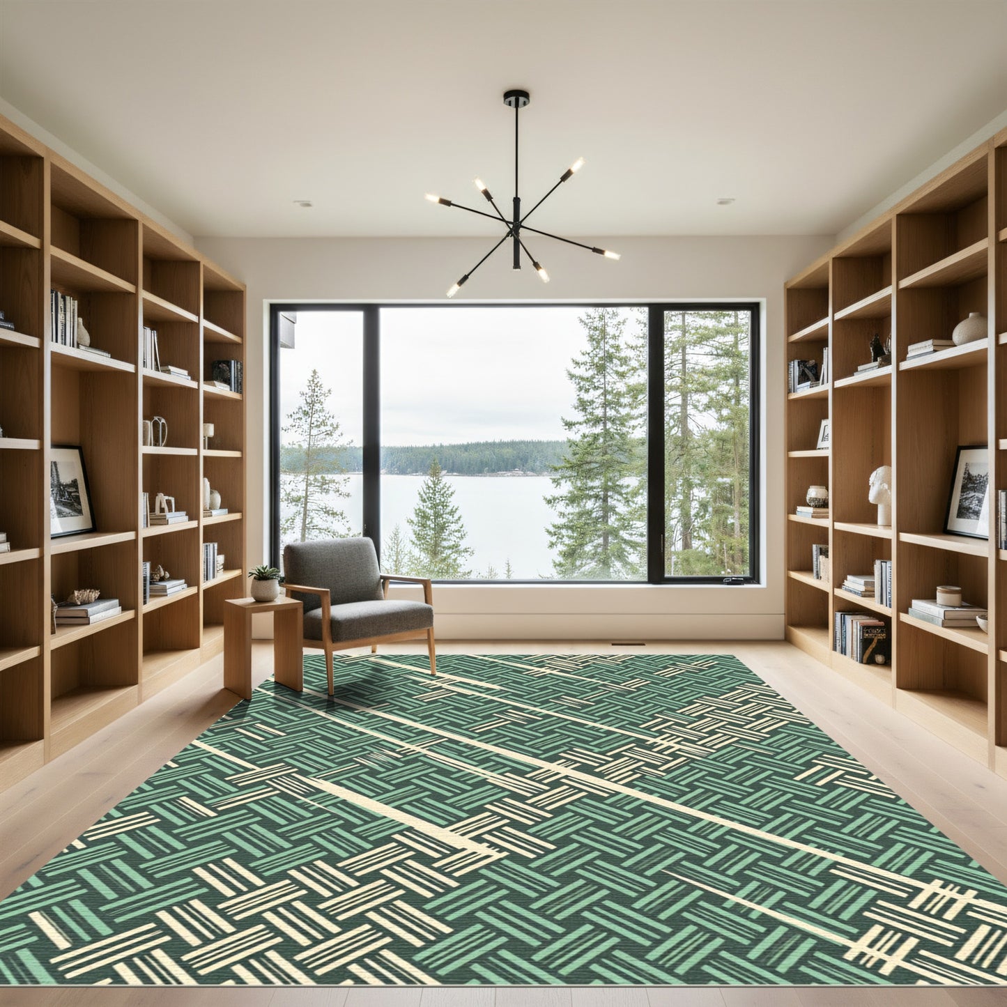 Sage Green Woven Geometric Lattice Rug