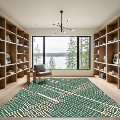 Sage Green Woven Geometric Lattice Rug