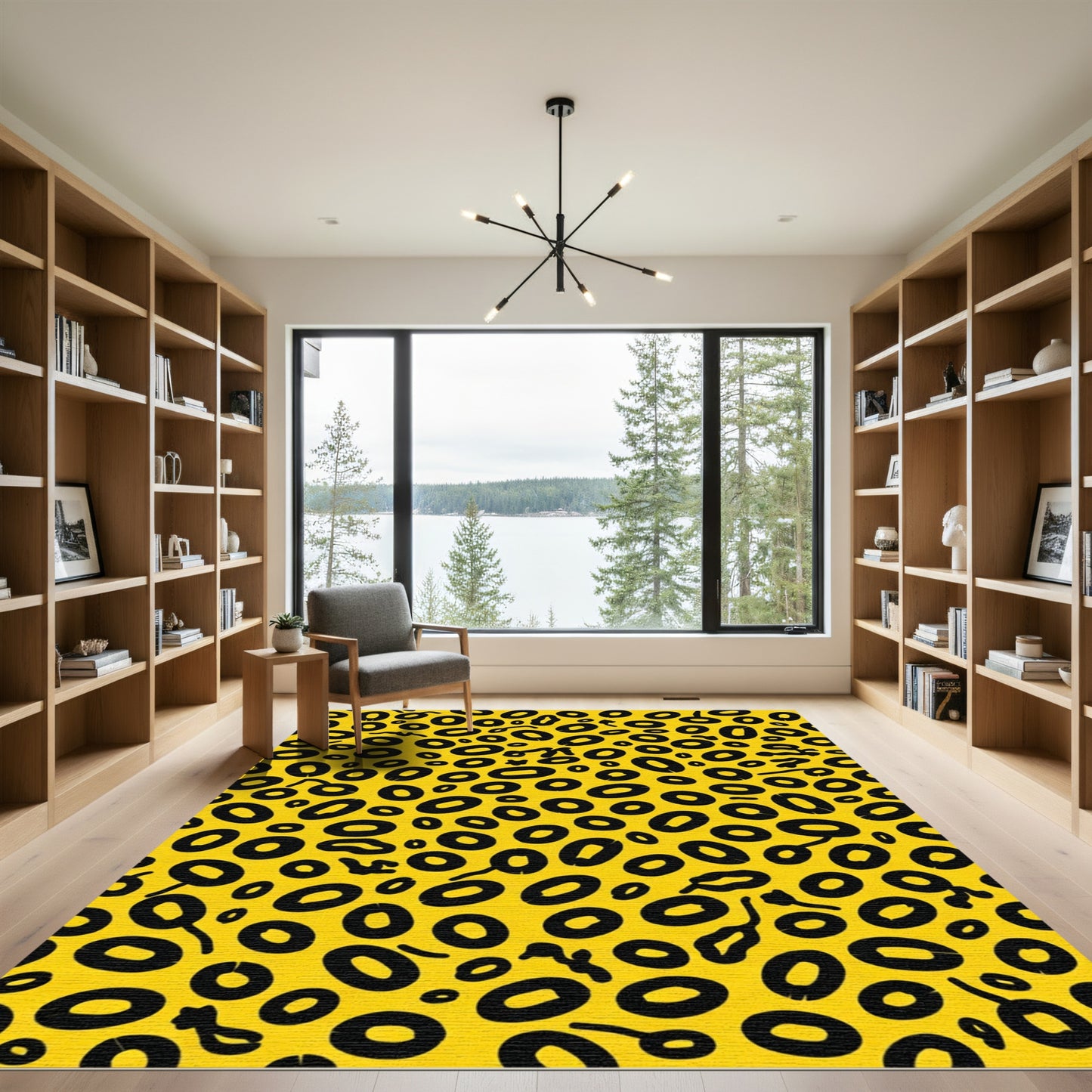 Golden Yellow Black Oval Spot Rug