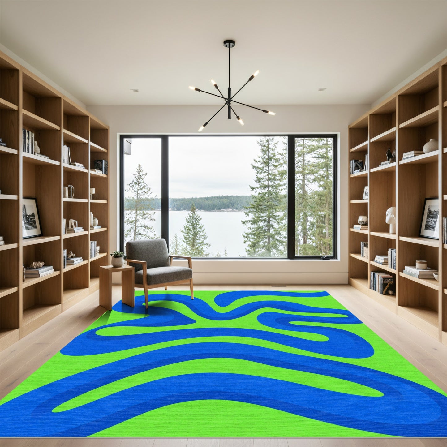 Vibrant Blue Wavy Stripes Rug