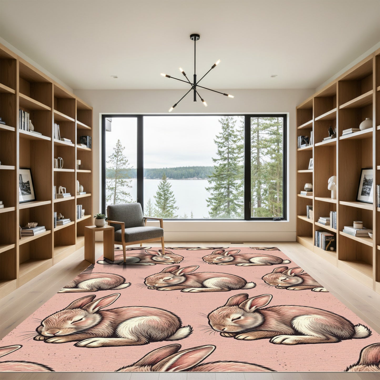 Blush Pink Sleeping Bunny Folk Rug