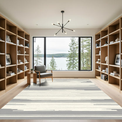 Neutral Gray Cream Abstract Stripe Rug