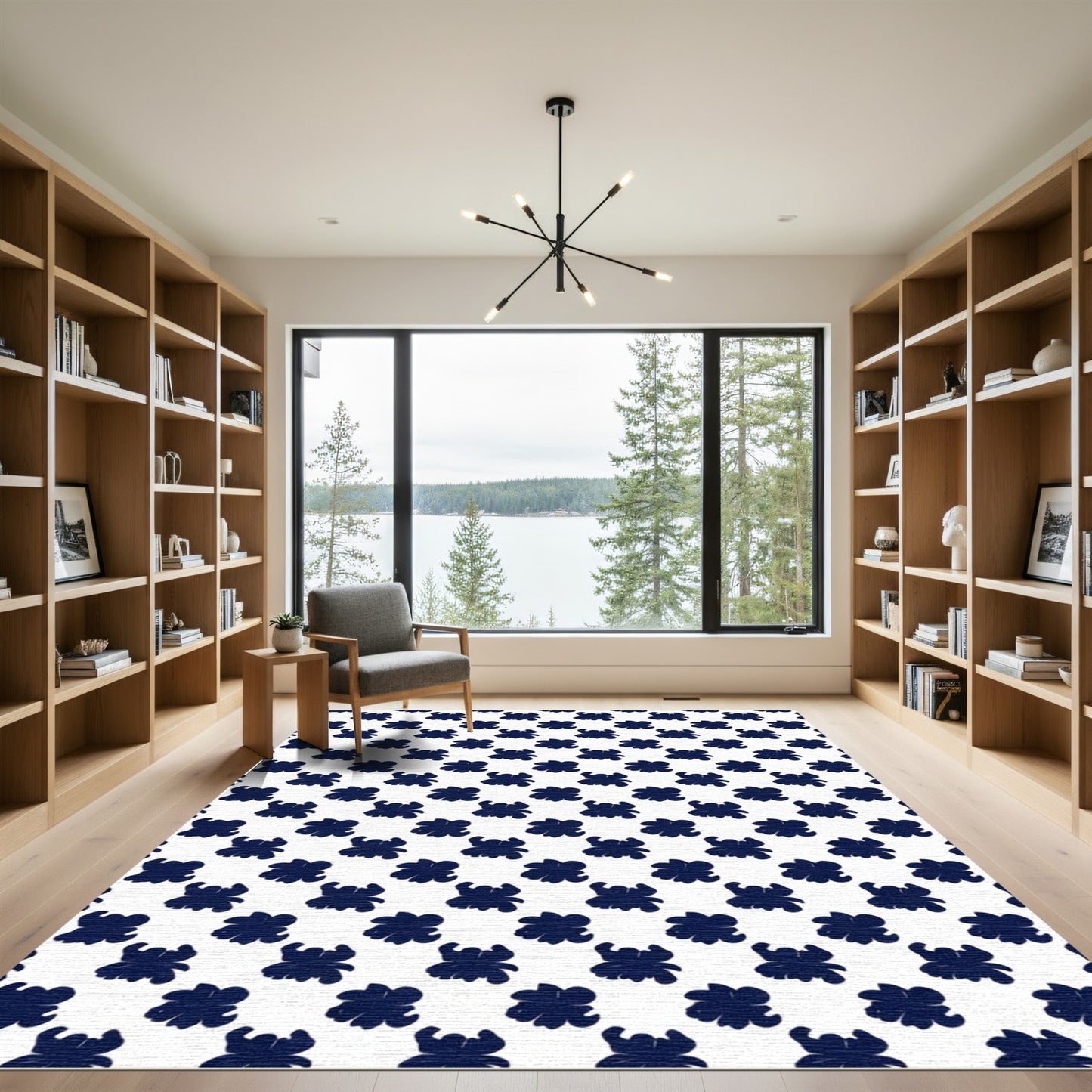 Navy Blossom Repeating Pattern Rug