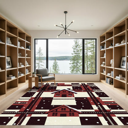 Rustic Red Plaid Snowy Cabin Rug