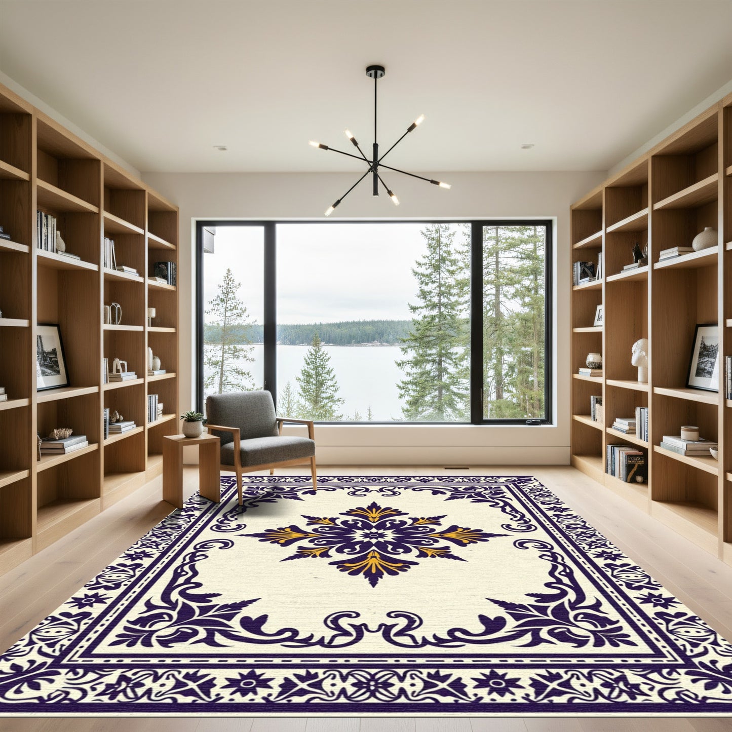 Bold Indigo Golden Floral Accent Rug