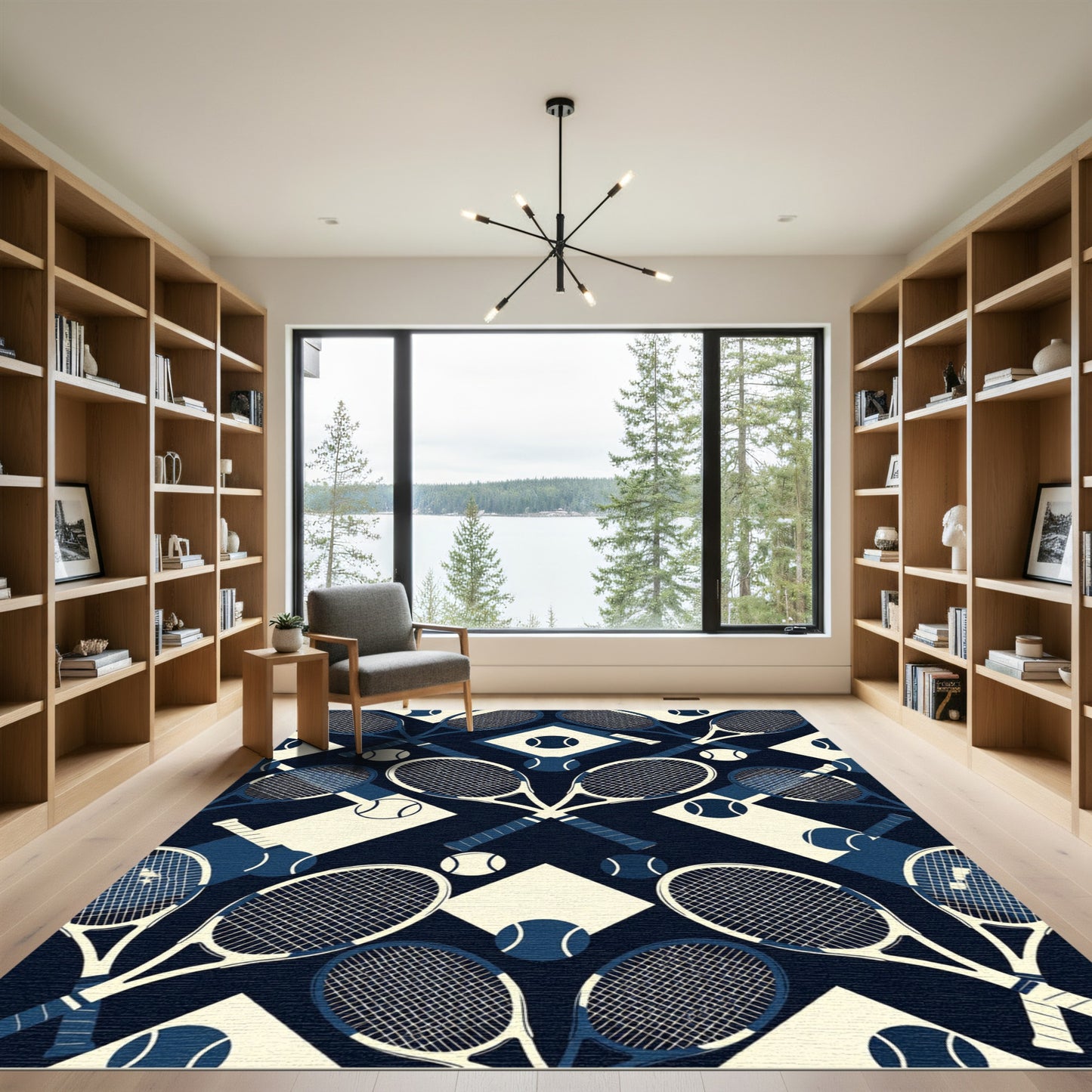 Tennis Racket Navy Cream Geometric Ace Rug