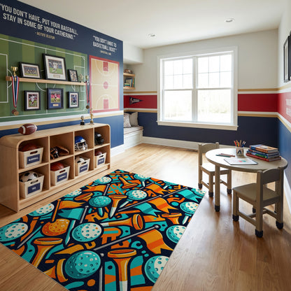 Vibrant Golf Balls Tees Flags Rug