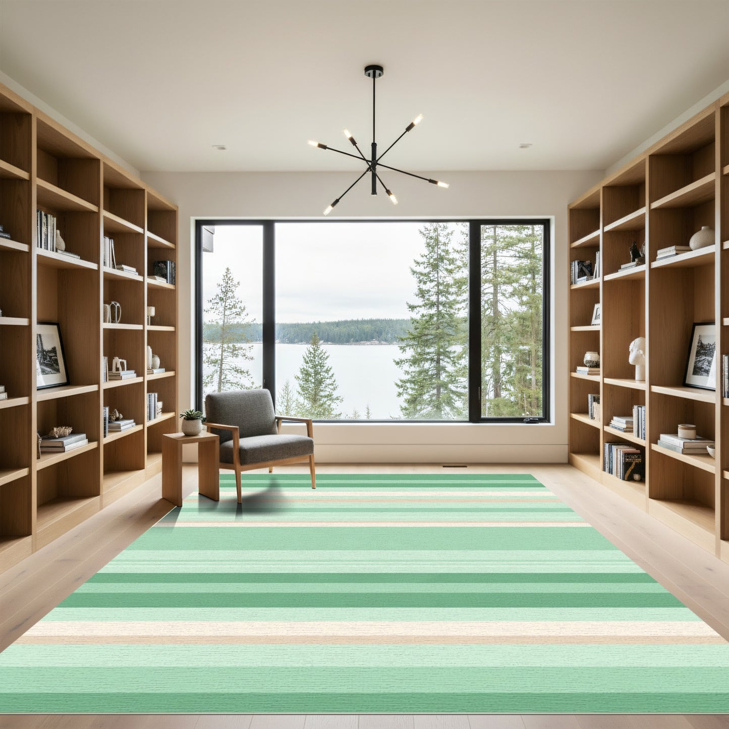 Muted Green Horizontal Stripe Rug