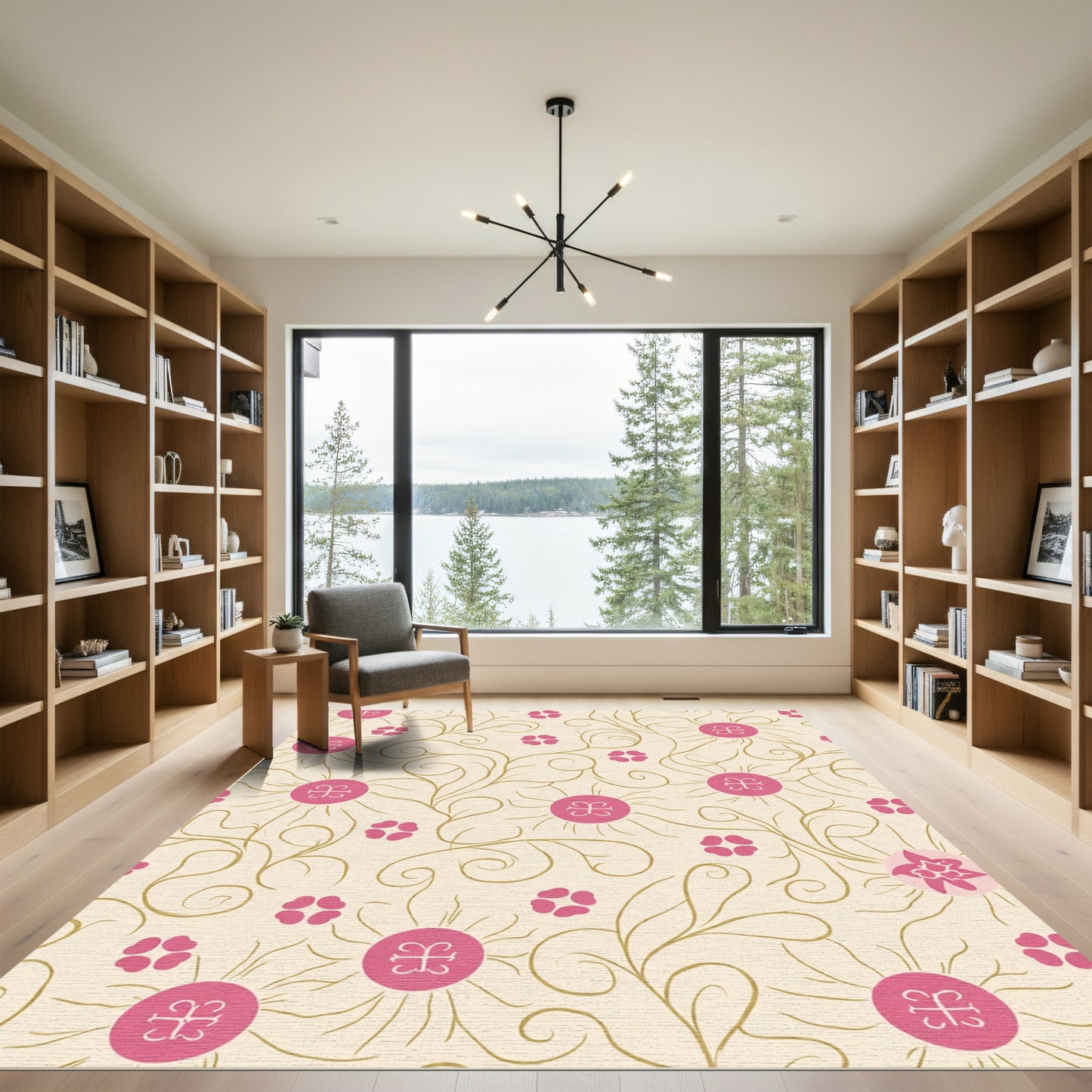 Pink Medallion Floral Swirl Cream Rug