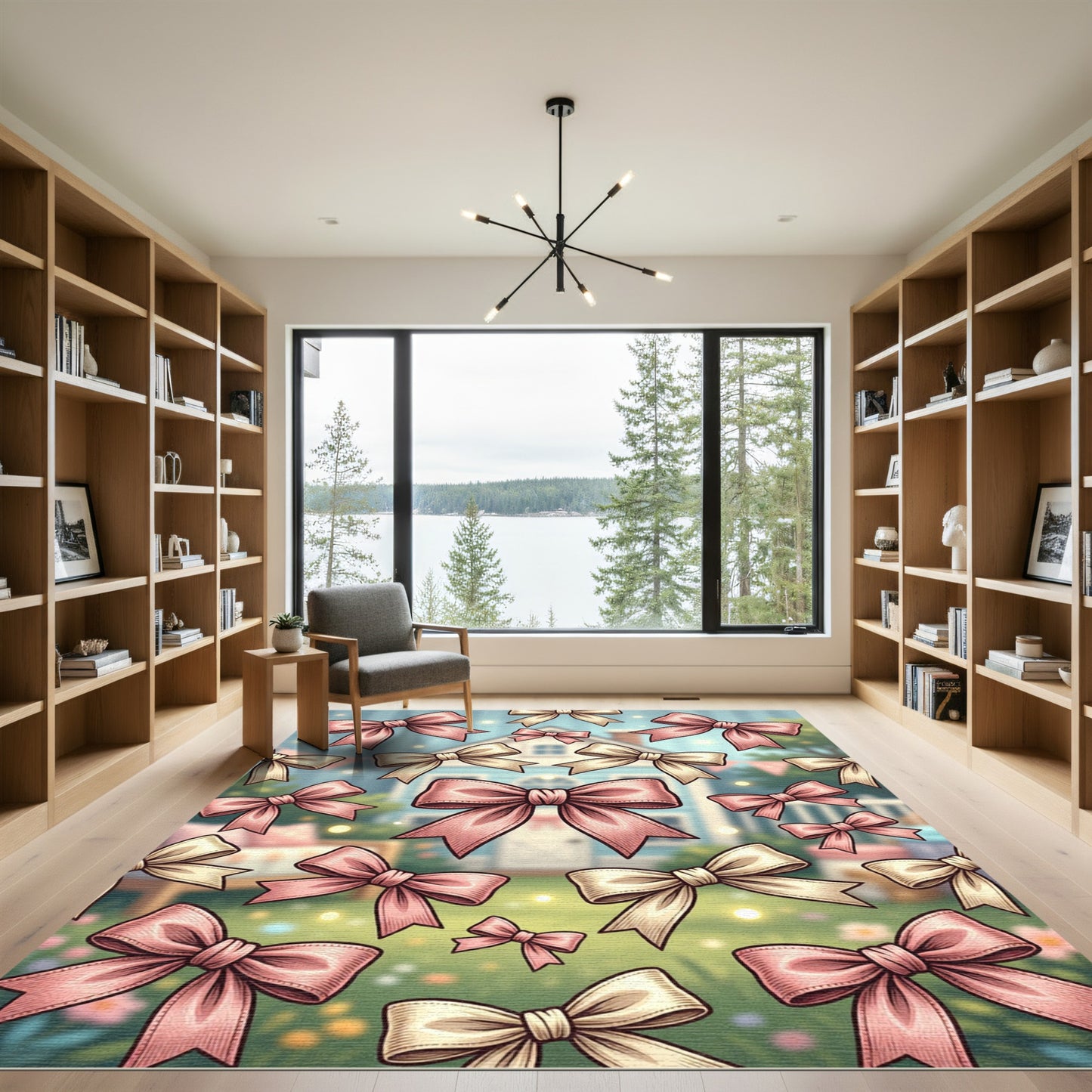 Pastel Pink and Cream Bow Collage Rug