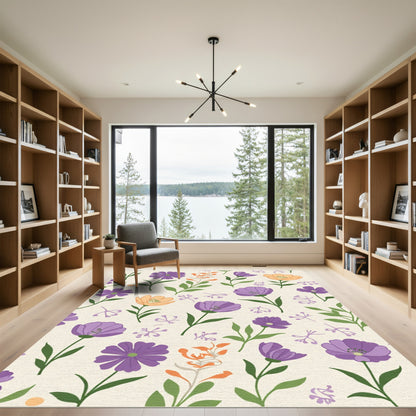 Vibrant Purple Orange Floral Sprig Rug