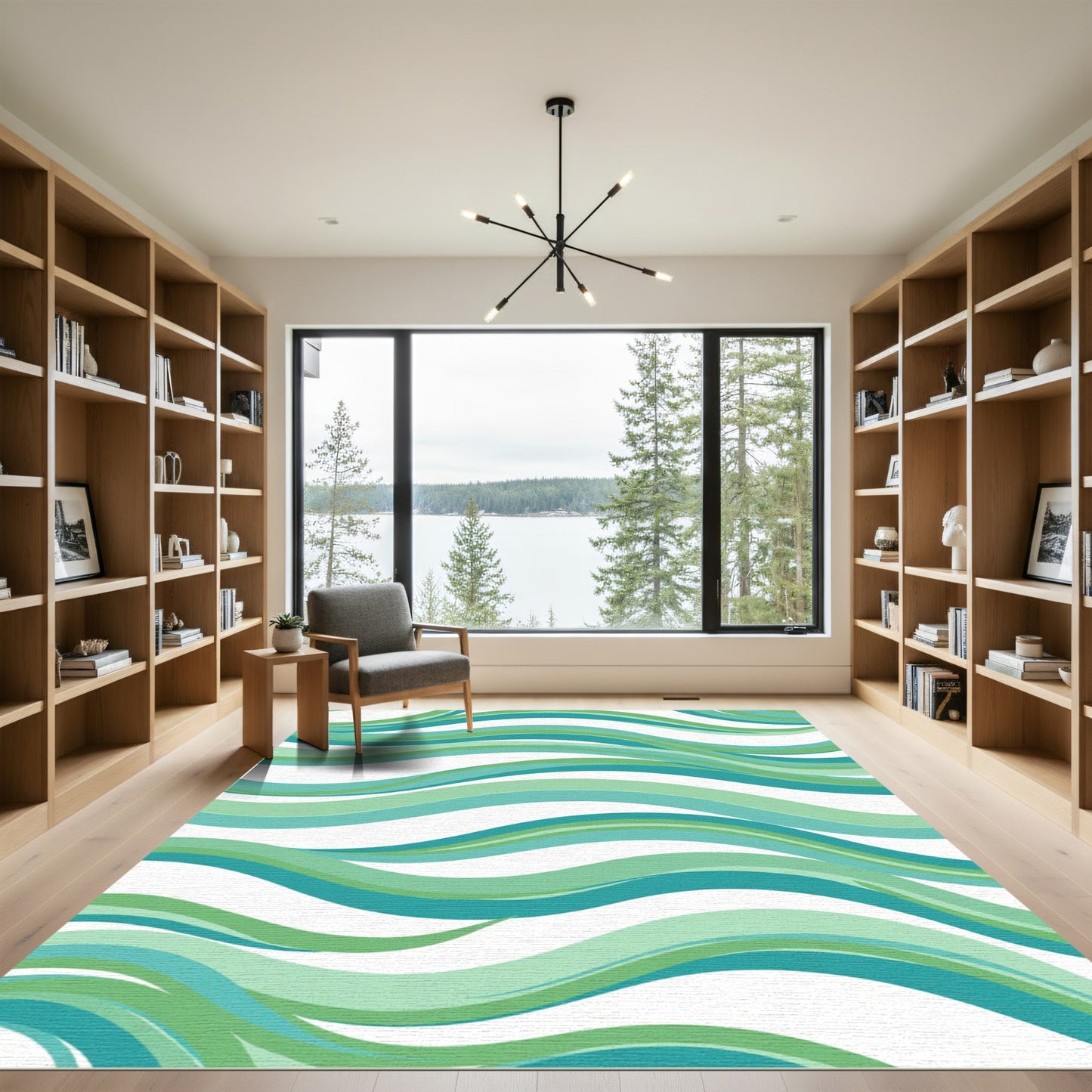 Teal Green Wavy Stripe Landscape Rug