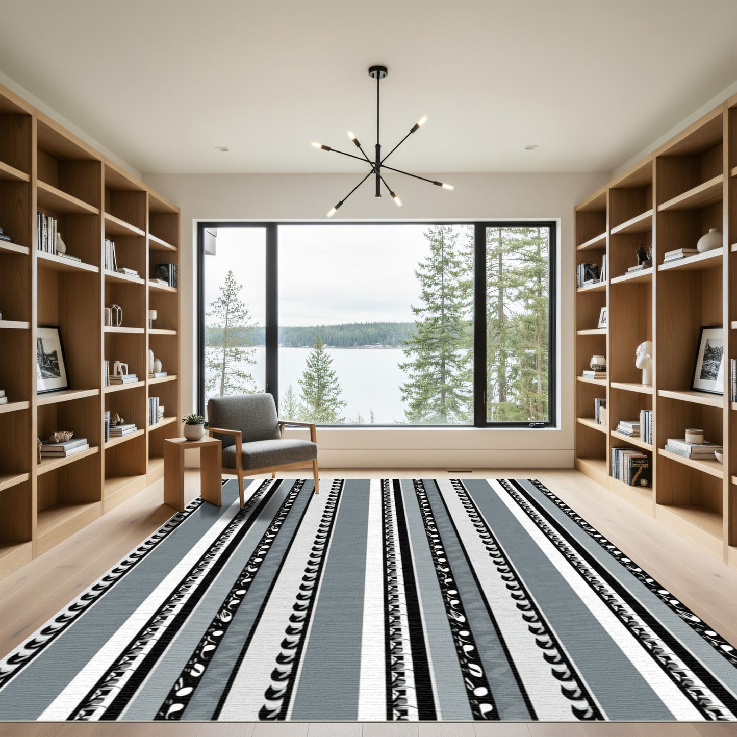 Monochromatic Striped Abstract Border Rug