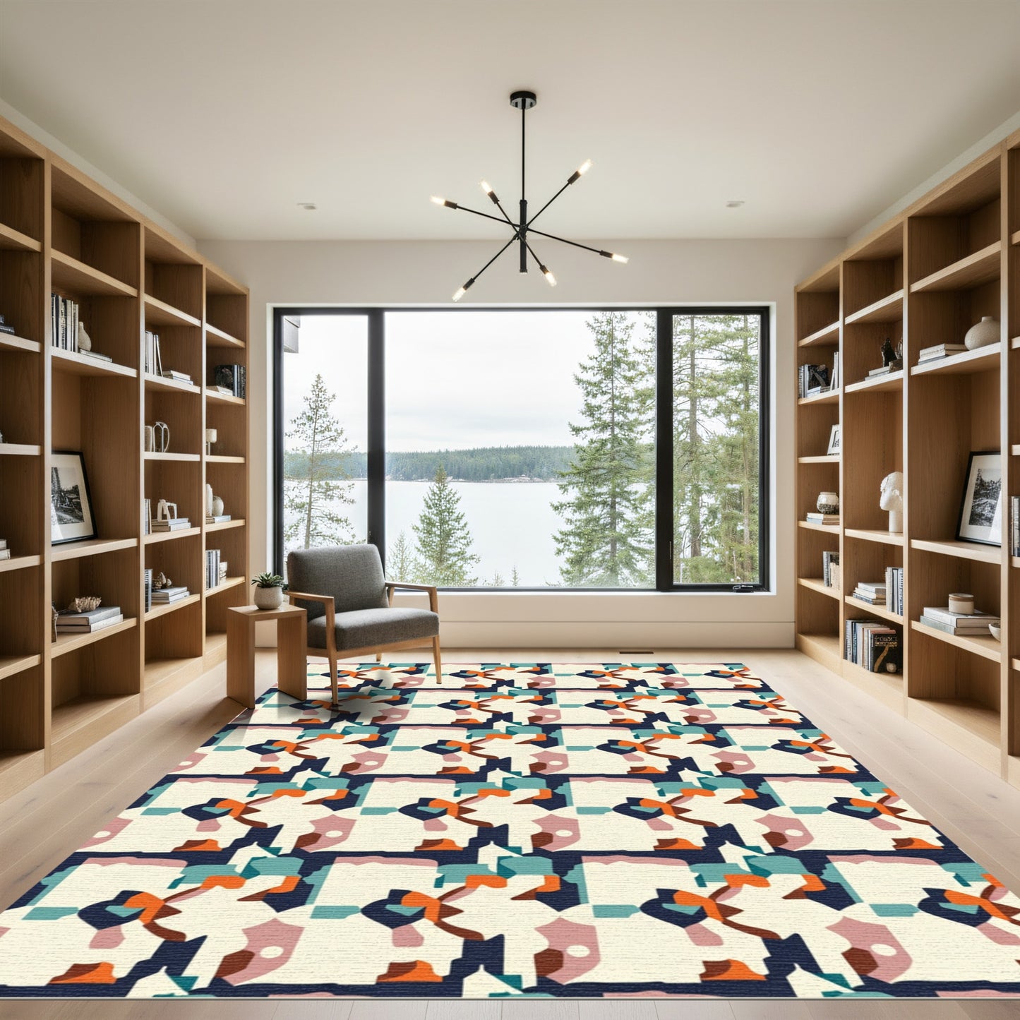 Abstract Geometric Terracotta Jade Composition Rug
