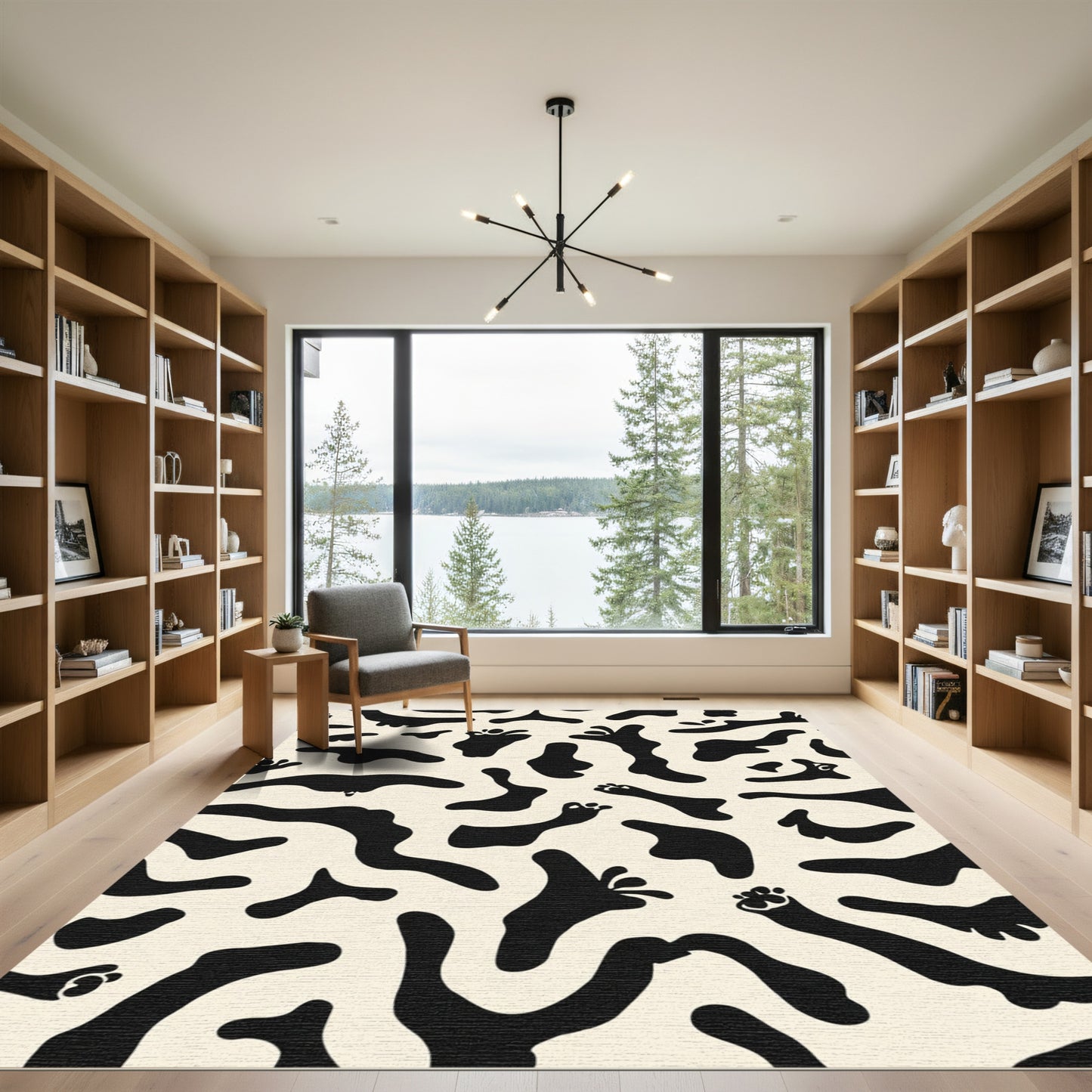 Black Cream Amoeba Splash Rug