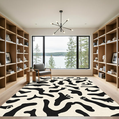 Black Cream Amoeba Splash Rug