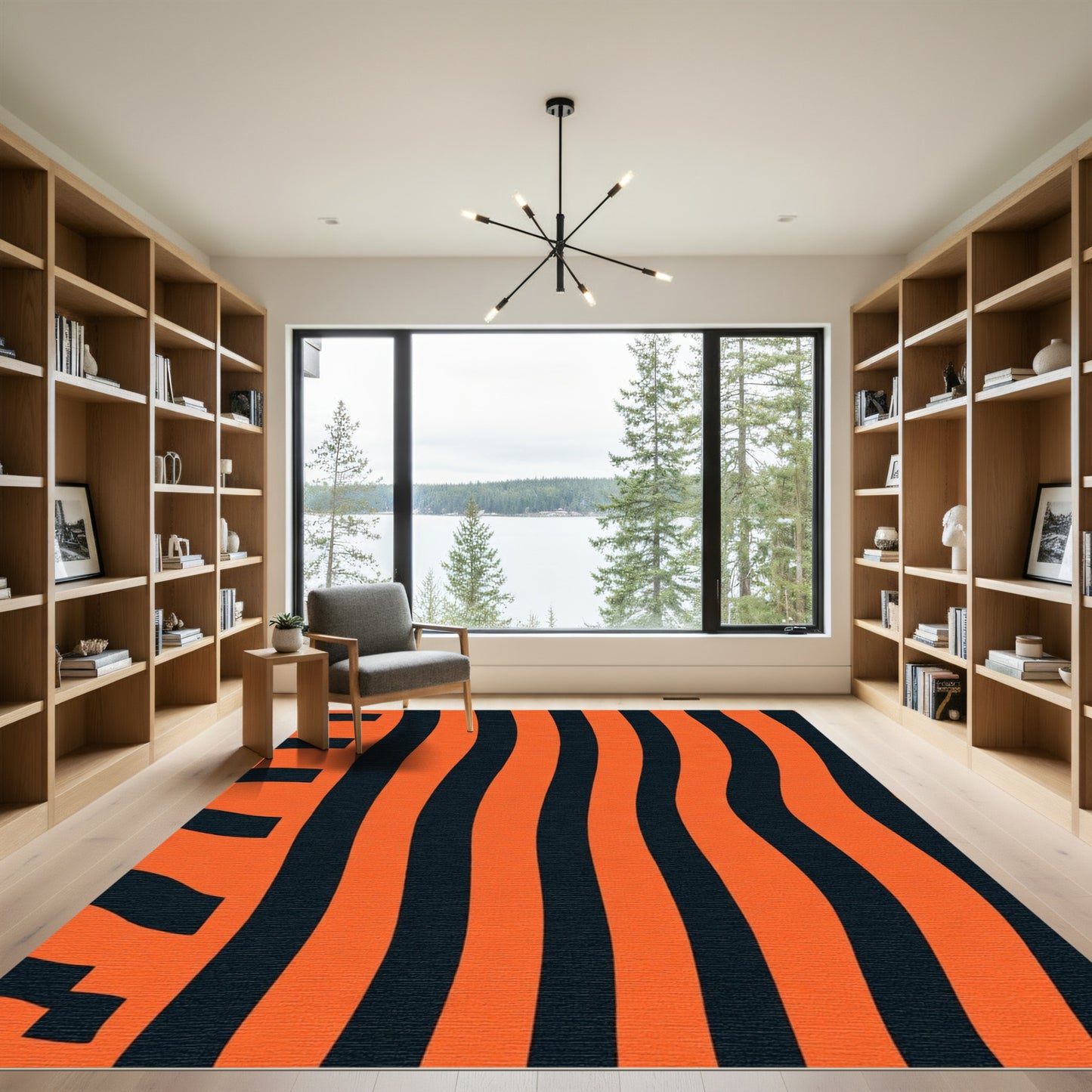 Bold Orange Black Wavy Stripes Rug