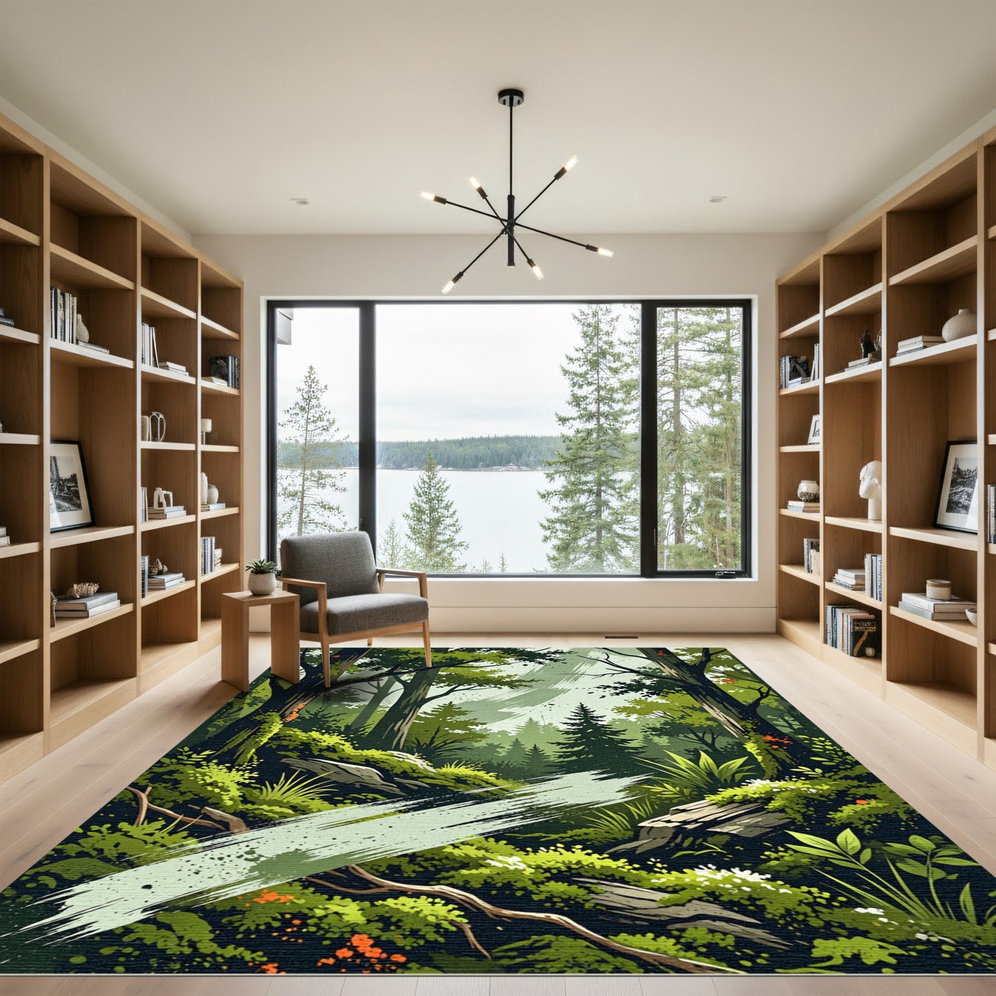 Lush Emerald Forest Landscape Rug