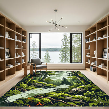 Lush Emerald Forest Landscape Rug
