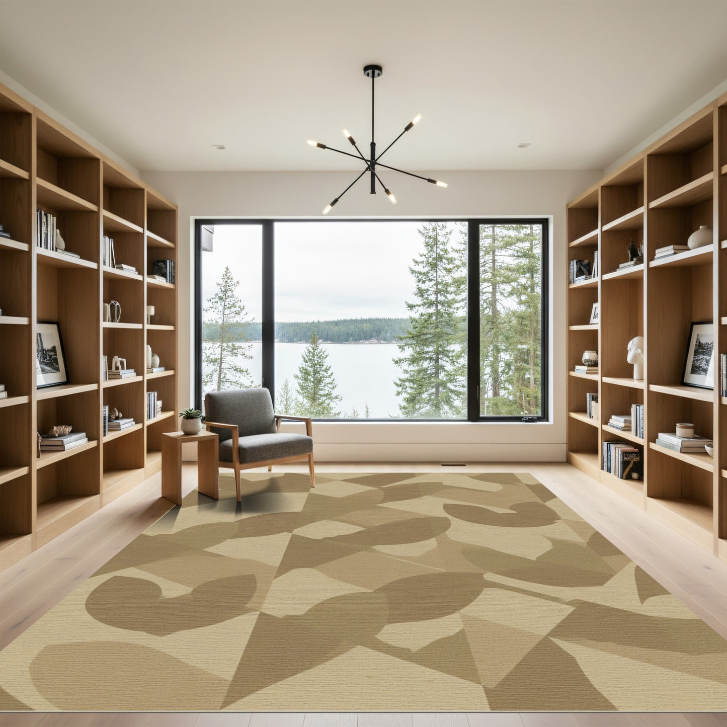 Abstract Sepia Geometric Overlay Rug