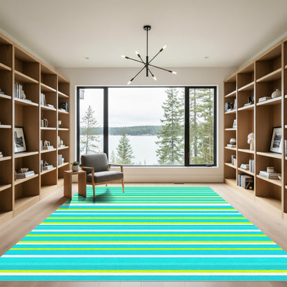 Bold Turquoise Yellow Striped Harmony Rug