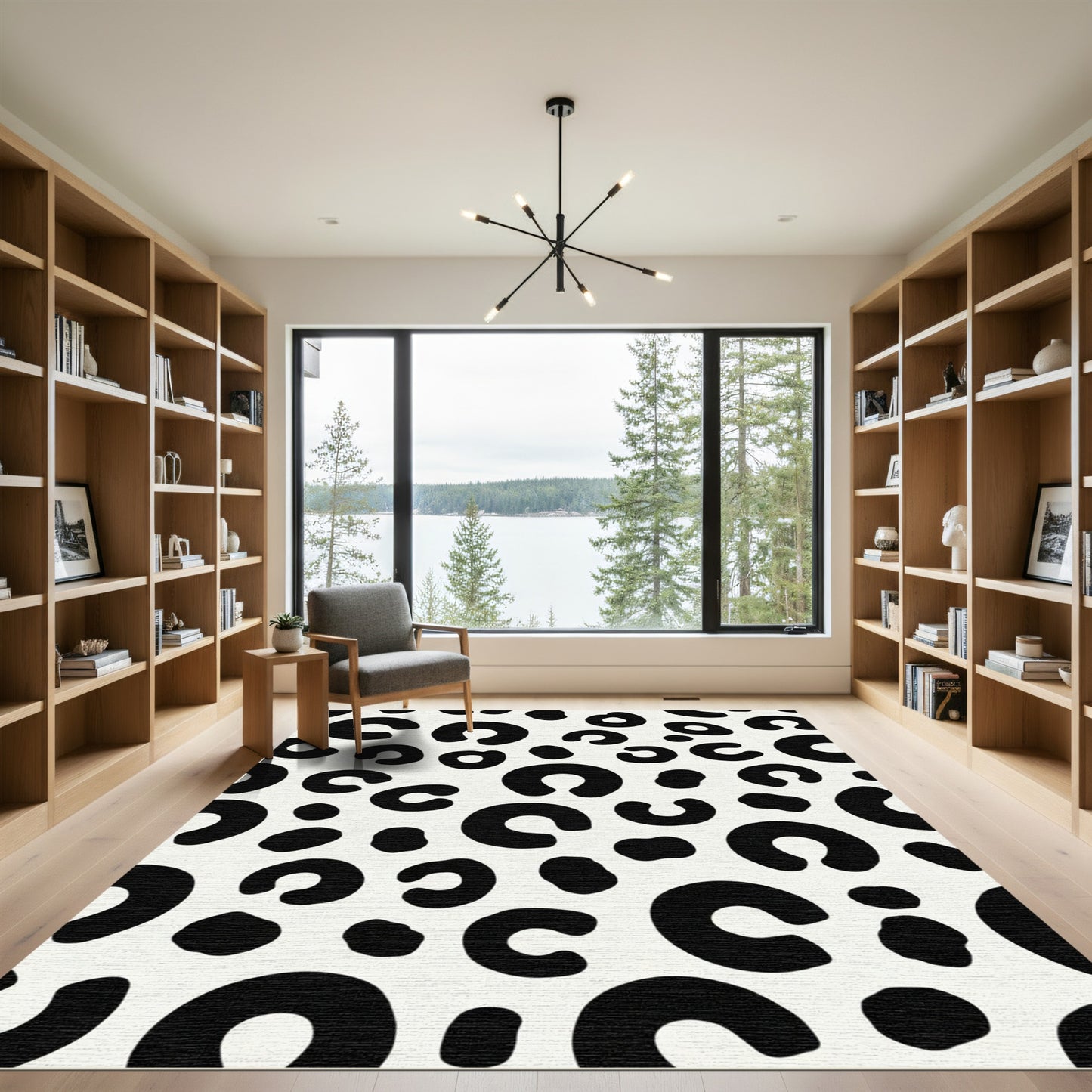 Black White Spots Abstract Rug