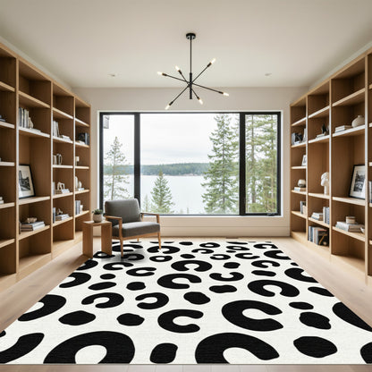 Black White Spots Abstract Rug
