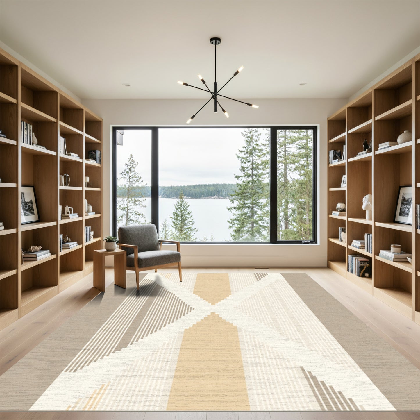 Neutral Geometric Stripe Abstract Rug