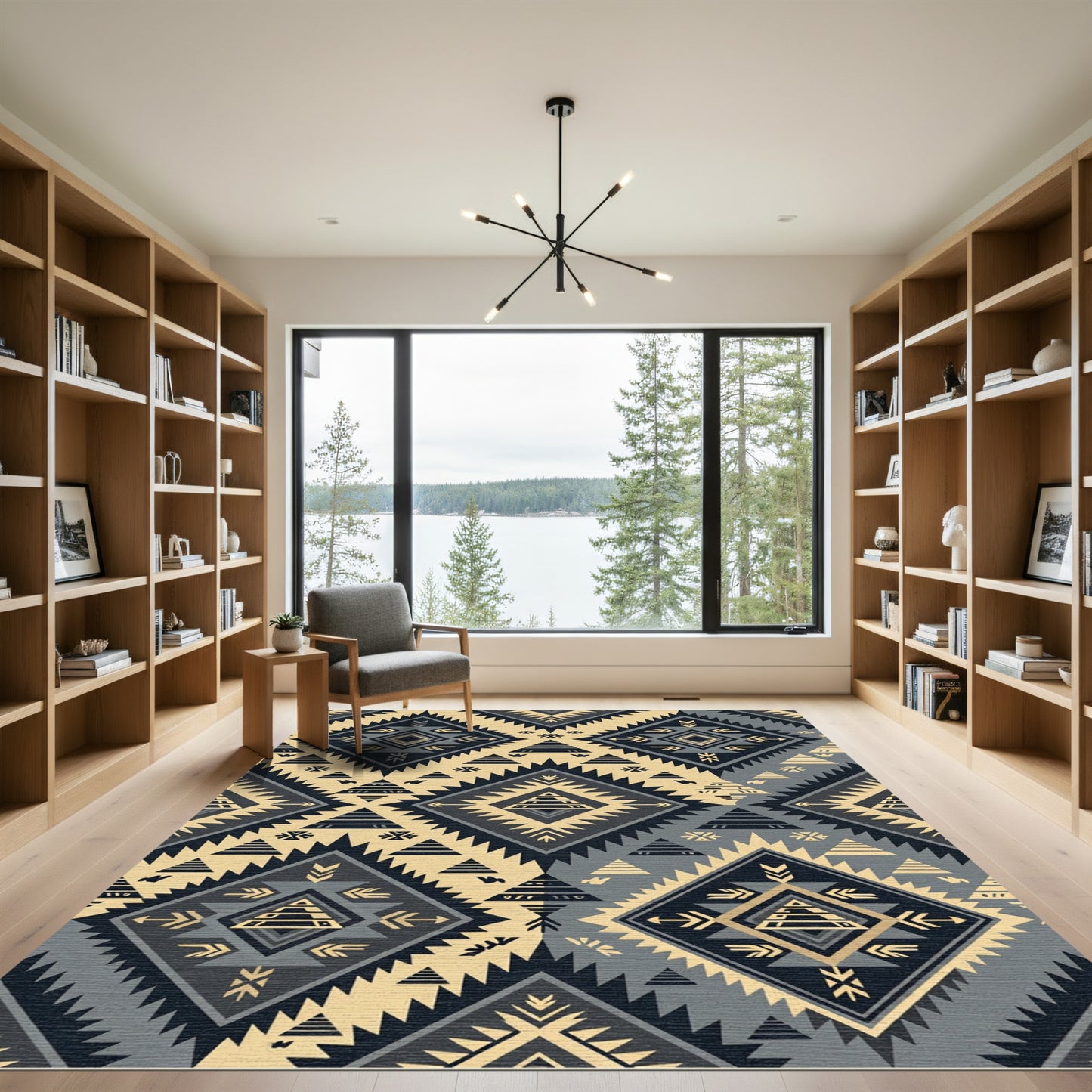 Geometric Charcoal and Cream Aztec Diamond Rug