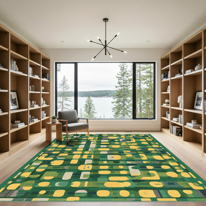 Green Yellow Abstract Organic Shapes Rug