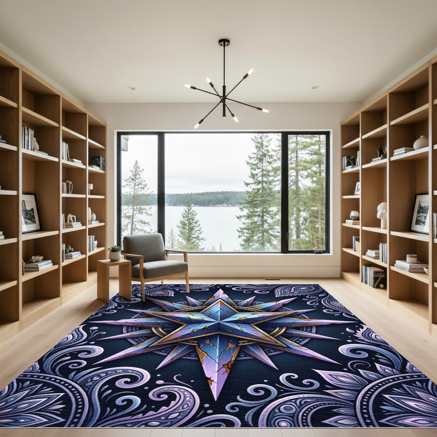 Ornate Blue Fiery Star Mandala Rug