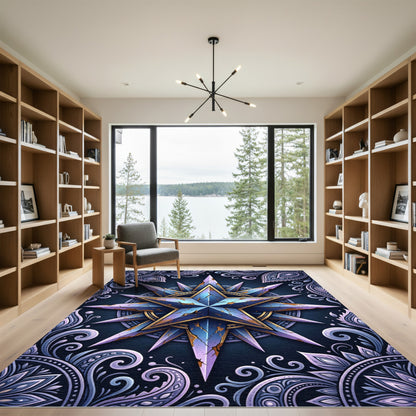 Ornate Blue Fiery Star Mandala Rug