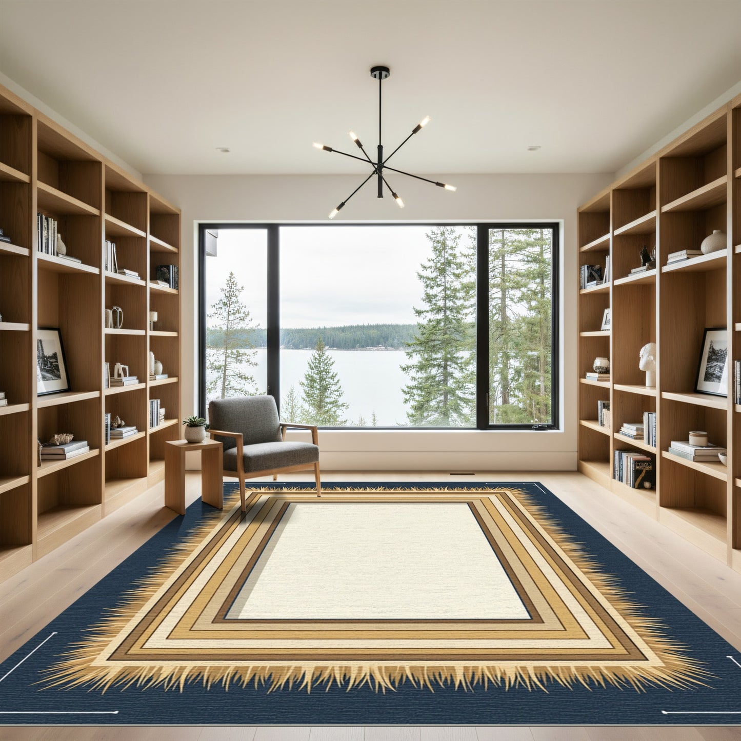 Golden Straw Bordered Rectangle Rug
