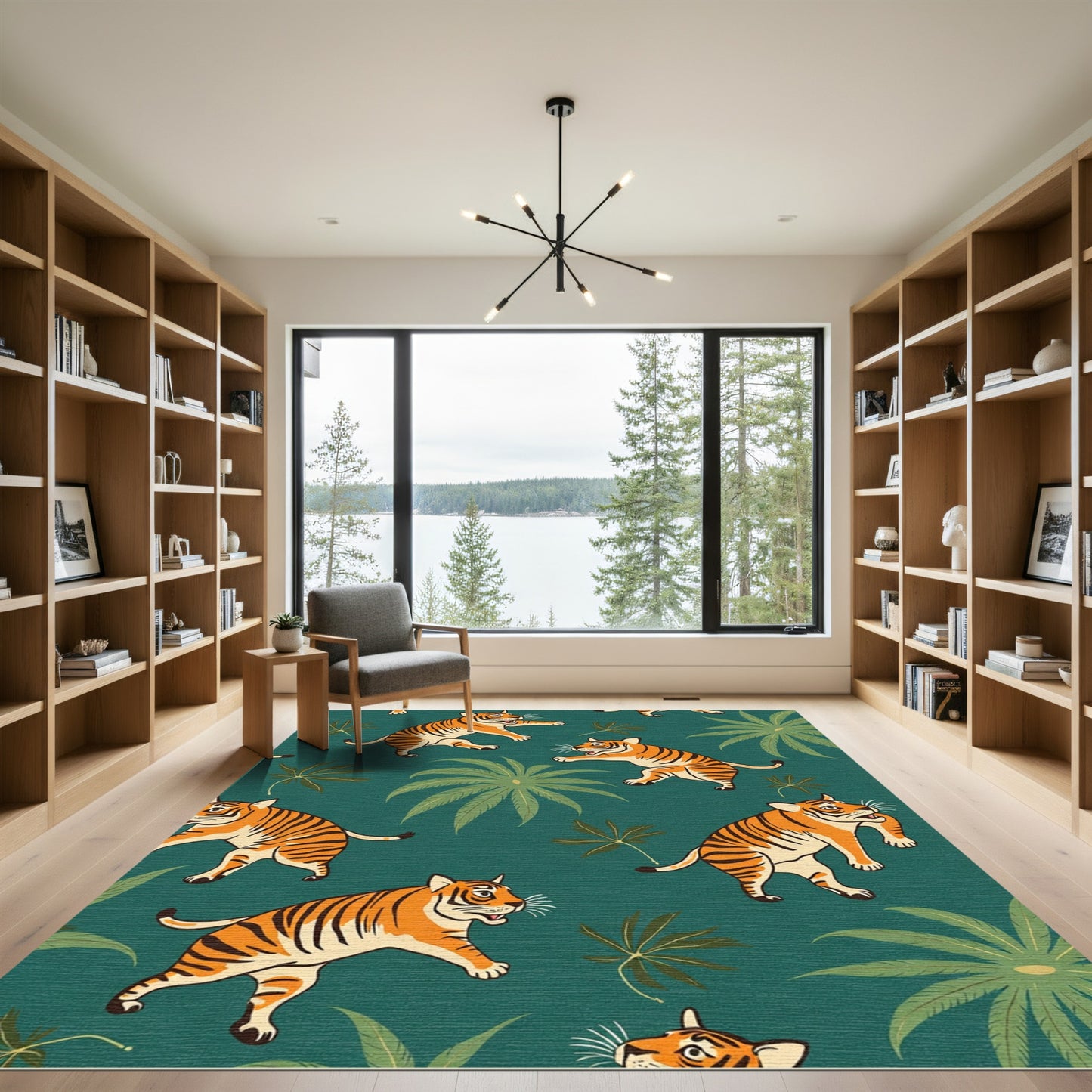 Playful Tigers Among Emerald Jungle Leaves Rug