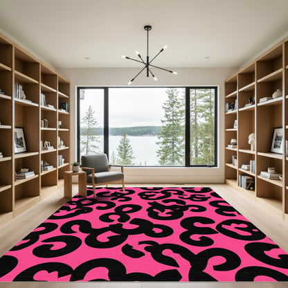 Hot Pink Black Abstract Swirls Rug