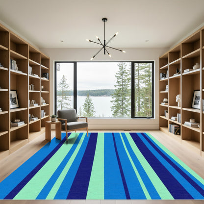 Ocean Blue Vertical Stripe Rug