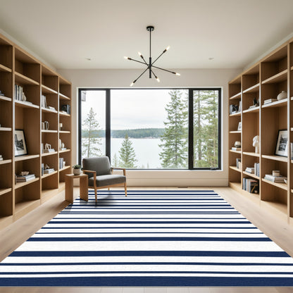 Navy Blue White Horizontal Stripe Rug