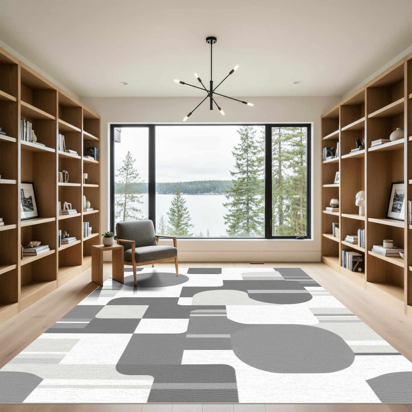 Modern Gray Geometric Shapes Rug