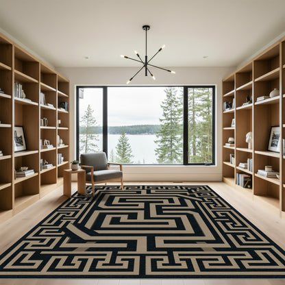 Black Gold Maze Illusion Rug