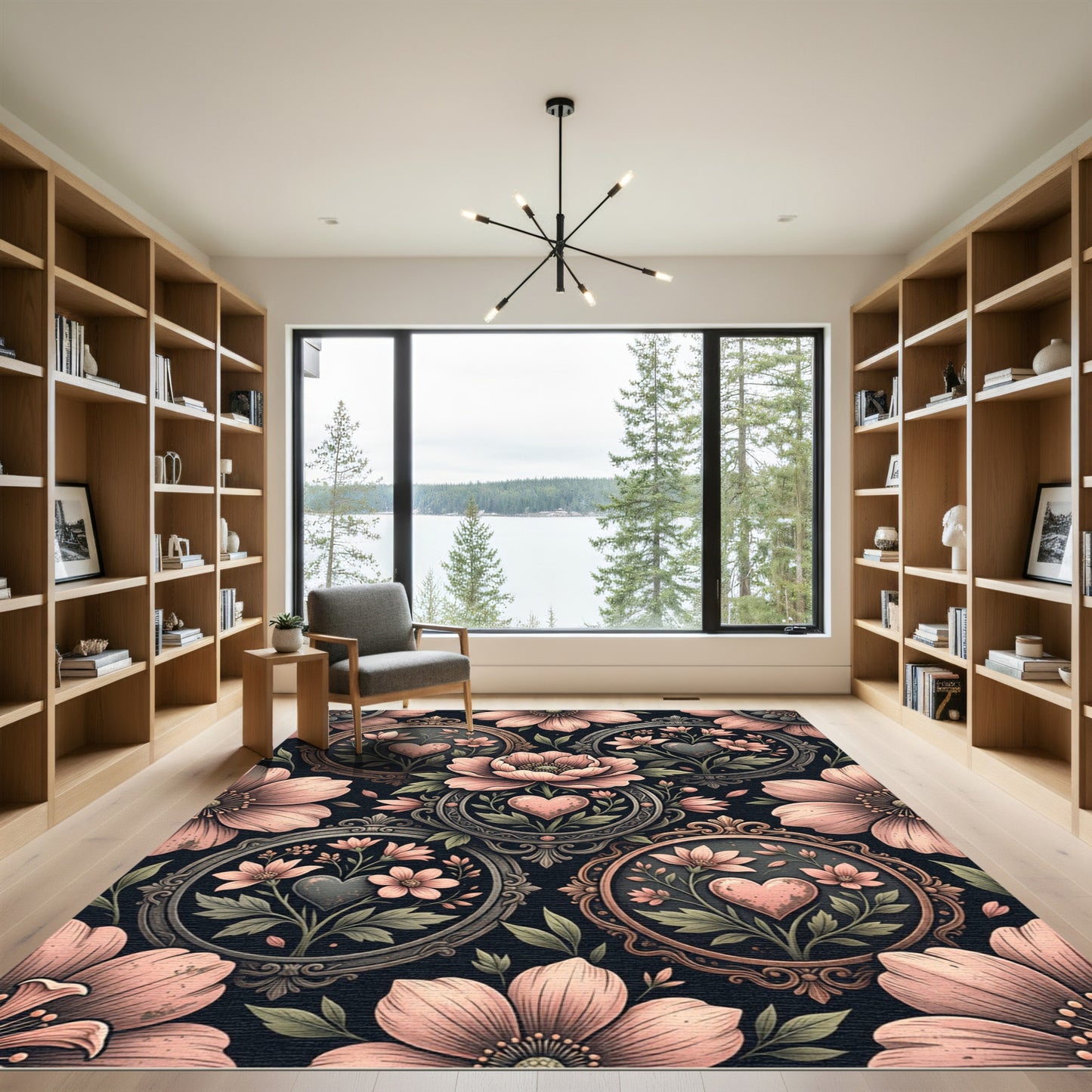 Vintage Pink Floral Heart Medallion Rug