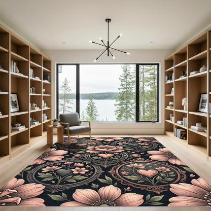 Vintage Pink Floral Heart Medallion Rug